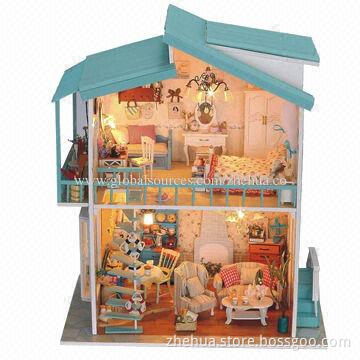 DIY wooden/doll house with light and simulation furniture